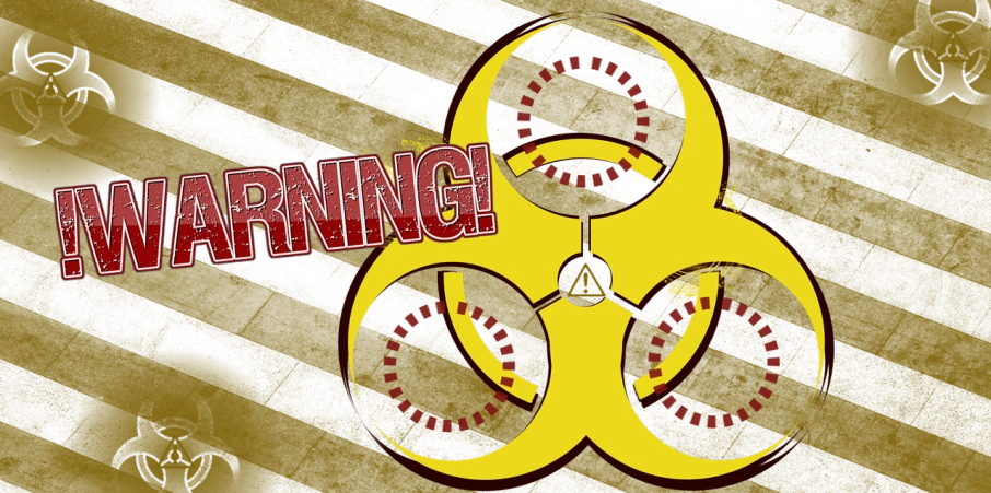 a yellow biohazard sign with the word warning on it, an illustration of, nuclear art, conjuring psychedelic background, bleeding audience, gold, operation