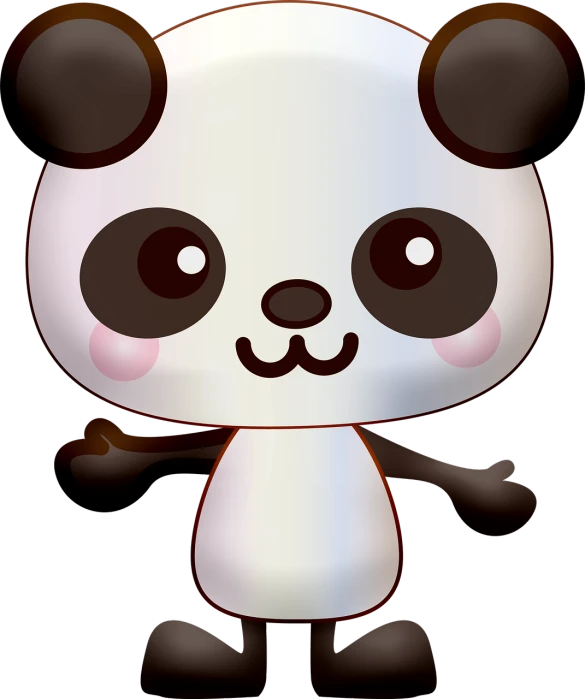a cartoon panda bear standing in front of a white background, a digital rendering, inspired by Masamitsu Ōta, reddit, mingei, 3 d littlest pet shop cat, pearlescent skin, cute smiling face, item art