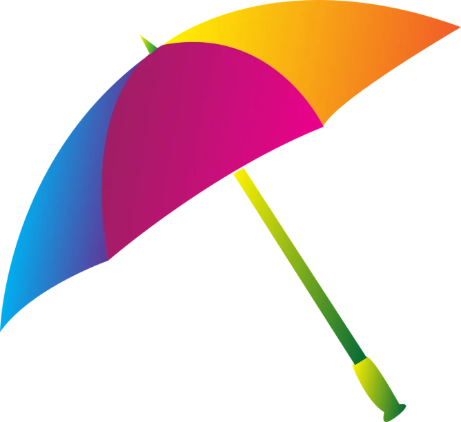 a rainbow colored umbrella on a black background, a digital rendering, inspired by Shūbun Tenshō, no gradients, colorful]”, colorful hilt, 2 color