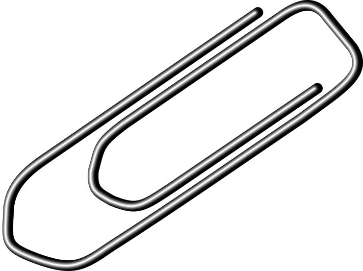 a close up of a paper clip on a black background, a digital rendering, pexels, simple path traced, wikimedia, black and white vector, speculum