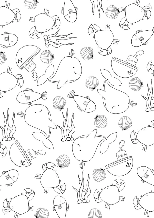 a bunch of fish on a white background, lineart, by Martina Krupičková, figuration libre, whales, summer swimming party, colouring - in sheet, 2 0 5 6 x 2 0 5 6