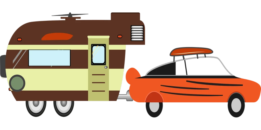 a car towing a trailer with a surfboard on top, a digital rendering, pixabay, minimalism, trailer park, brown, shag, a brightly coloured