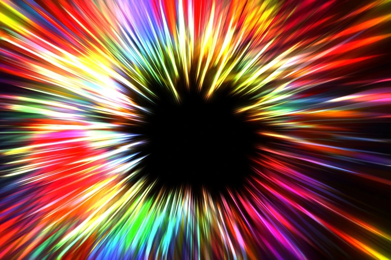 a colorful burst of light on a black background, colorful lenses, vivid colors!, black hole event horizon, colorful]”
