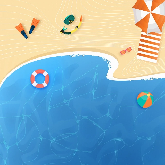 a group of people laying on top of a sandy beach, an illustration of, shutterstock, vector background, top - view, poster illustration, floating