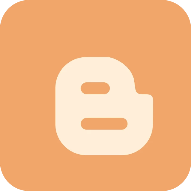 an orange square with the word blogger on it, a screenshot, by Paul Bird, rounded logo, boissb - blanca. j, face icon stylized minimalist, flat color