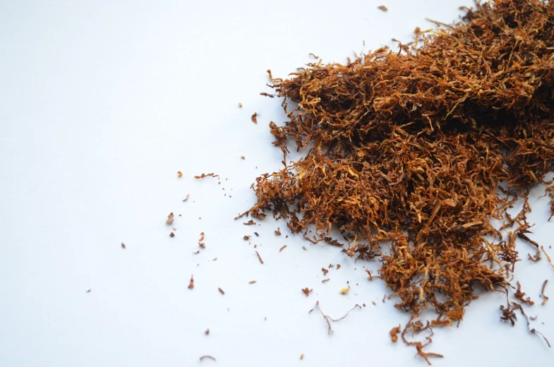 a pile of tobacco sitting on top of a white table, a macro photograph, pexels, hurufiyya, the hair reaches the ground, lobelia, ground very detailed, finely detailed illustration