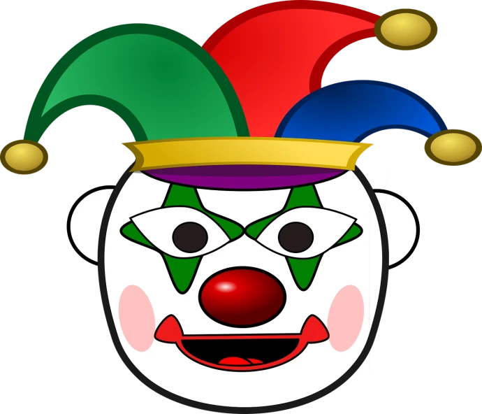 a close up of a clown's face on a black background, a digital rendering, pixabay, toyism, clipart icon, mascot illustration, pointy mask, !!! very coherent!!! vector art