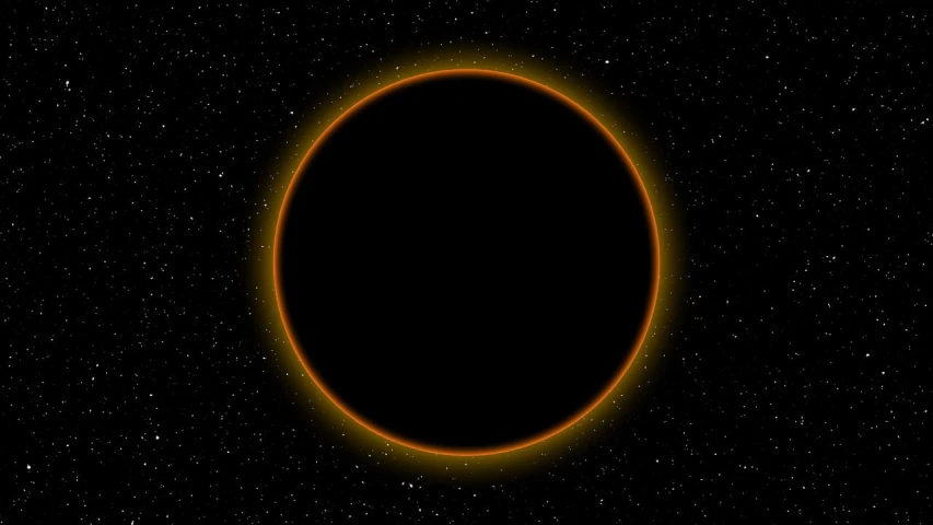 a black hole in the sky with stars in the background, an illustration of, by Bob Ringwood, shutterstock, bauhaus, solar eclipse in the sky, empty space background, high detail illustration, orange halo