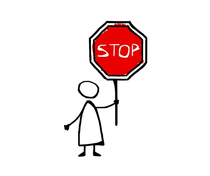 a drawing of a person holding a stop sign, by Magdalene Bärens, pixabay, stuckism, single long stick, f - stop, woman holding sign, stop motion