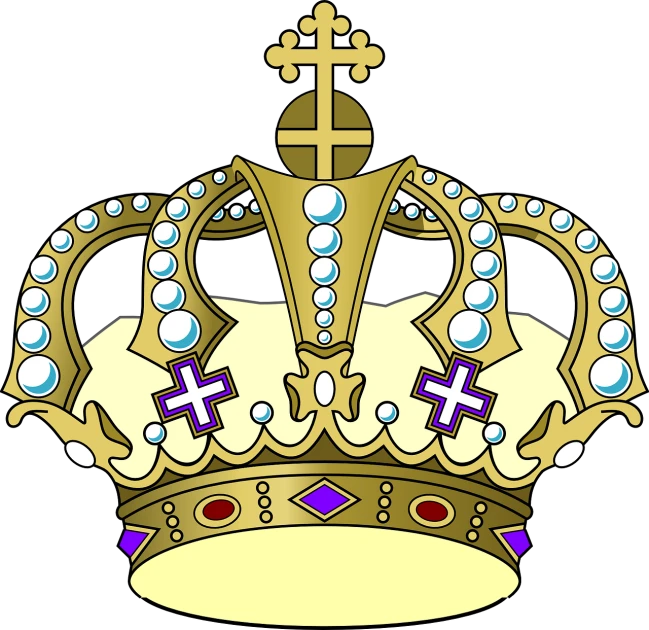 a crown with a cross on top of it, by Kalervo Palsa, pixabay, baroque, detailed vectorart, fully colored, greek, royal portrait