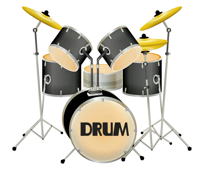 a drum kit with bananas on top of it, a digital rendering, by David Burton-Richardson, shutterstock, black color scheme, detailed vector, metallic, word