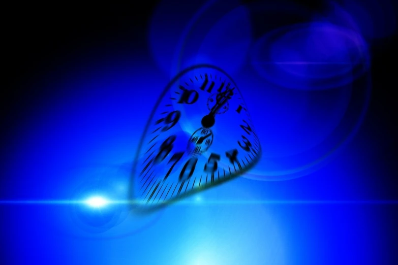 a close up of a clock on a blue background, a digital rendering, abstract illusionism, long distance photo, mouse photo, word, portlet photo