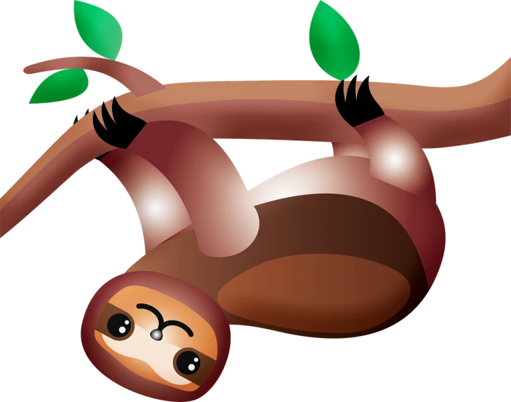 a cartoon sloth hanging from a tree branch, a digital rendering, inspired by Masamitsu Ōta, hurufiyya, she is laying on her back, gif, little kid, face like monkey