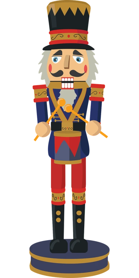 a cartoon nutcracker with a sword, by Kanbun Master, pixabay contest winner, in black blue gold and red, mobile game asset, trump, 1 6 x 1 6