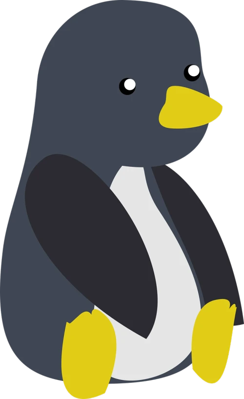 a black and white penguin with yellow feet, a cartoon, by David Budd, pixabay, mingei, avatar image, bluey, cell animation, n- 4