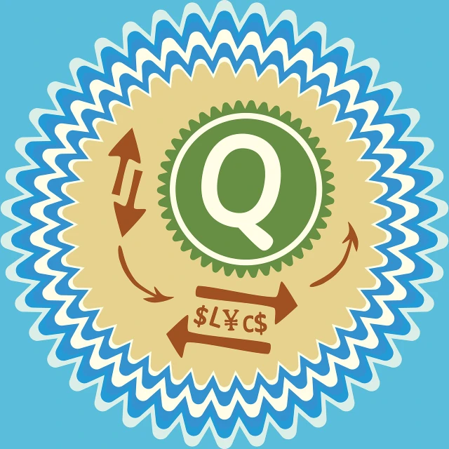 a logo with a question mark on it, a diagram, by Quinton Hoover, pixabay contest winner, process art, in the art style of quetzecoatl, currency symbols printed, guilloche, qvc