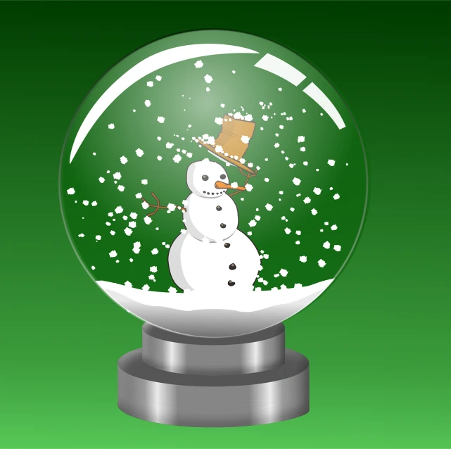 a snow globe with a snowman inside of it, inspired by Ernest William Christmas, green and warm theme, svg illustration, 2 0 1 0 photo, glass ball at the waist