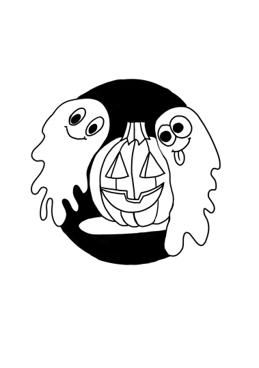 a black and white drawing of a face, a cartoon, purism, pumpkin, ghosts theme, logo without text, character is covered in liquid
