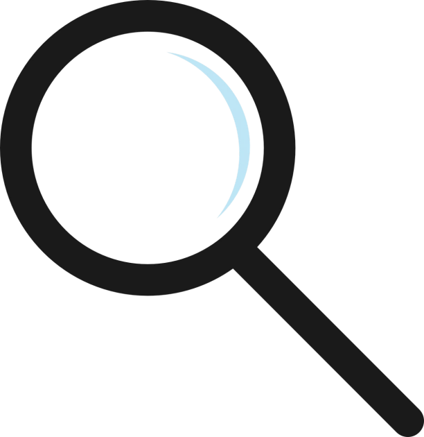 a magnifying glass on a black background, a screenshot, pixabay, black and blue, minimalist logo without text, viewed in profile from far away, flat color
