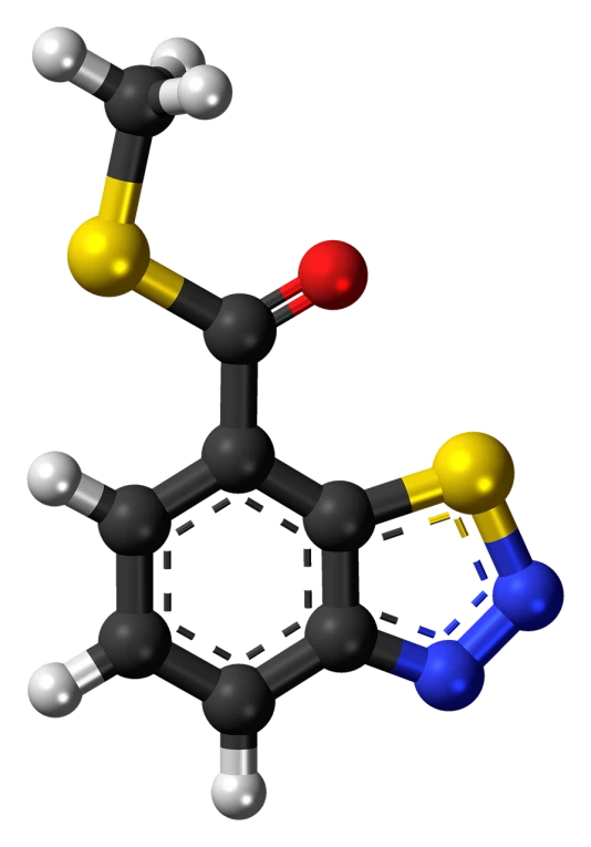 a close up of a molecule on a black background, a digital rendering, by Dietmar Damerau, flickr, yellow red scheme, lysergic acid diethylamide, 2 0 0 0's photo, goat