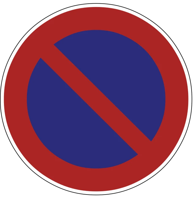 a red and blue no parking sign on a black background, a digital rendering, inspired by Shūbun Tenshō, pixabay, plasticien, circular, 14th century, wikimedia commons, militaristic