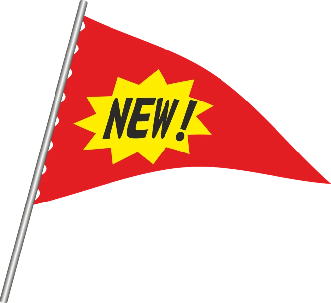 a flag with the word new on it, a digital rendering, pexels, new objectivity, menacing!!!, red pennants, super sharp image, new adventure