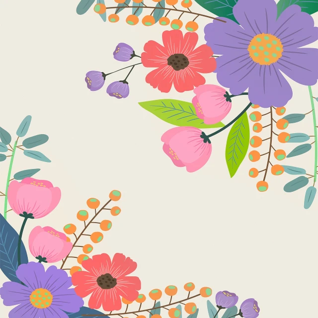 a picture of a bunch of flowers on a white background, a digital painting, by Fiona Rae, shutterstock contest winner, poster illustration, card template, shaded flat illustration, a beautiful artwork illustration