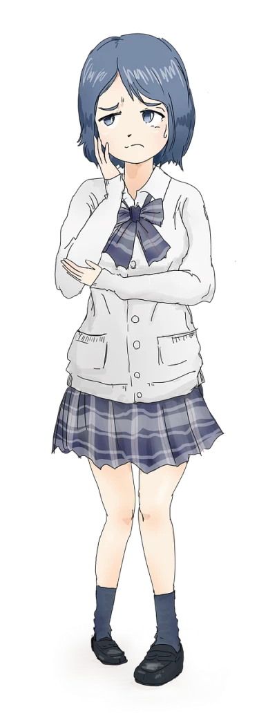 a girl in a school uniform talking on a cell phone, inspired by Yuki Ogura, pixiv, shin hanga, anime vtuber full body model, full_body!!, wearing a skirt, semi realistic