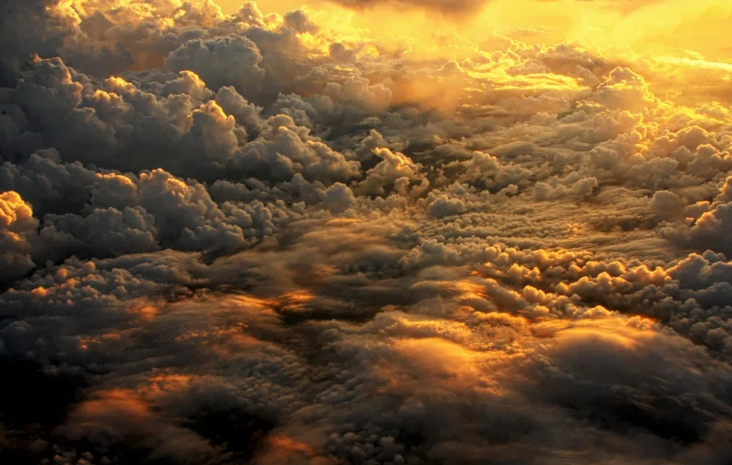 a large amount of clouds in the sky, a picture, by Shen Che-Tsai, romanticism, golden hour 4k, bird\'s eye view, evening storm, crazy detailed