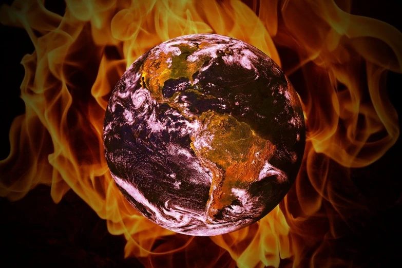 a picture of the earth on fire, a photo, by Rodney Joseph Burn, pixabay, renaissance, planet terror planet, hoyte van hoytema, freezing, 💣 💥