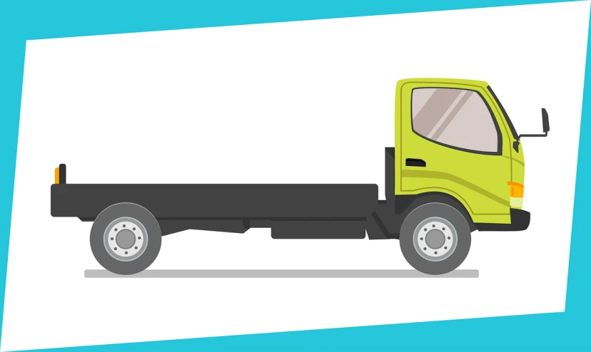 a flatbed truck on a blue background, vector art, shutterstock, yellow and green scheme, 🪔 🎨;🌞🌄, side pose, green and black color scheme