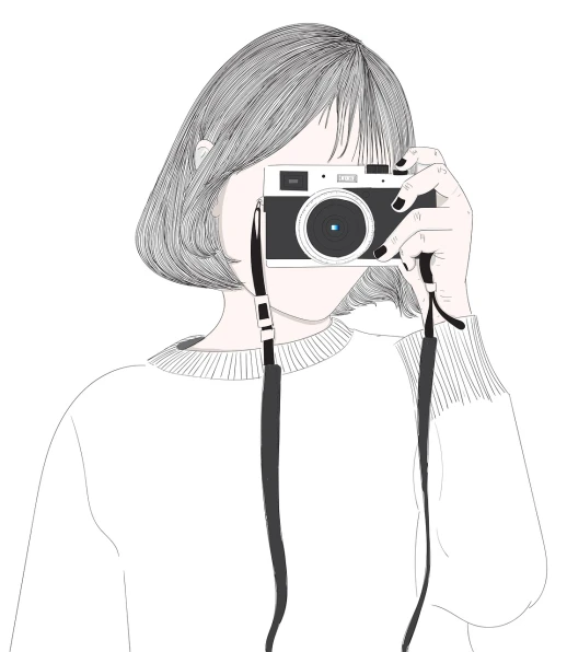a woman taking a picture with a camera, a picture, by Kamisaka Sekka, art photography, line art portrait, sharp focus illustration, [ realistic photography ], illustration sharp