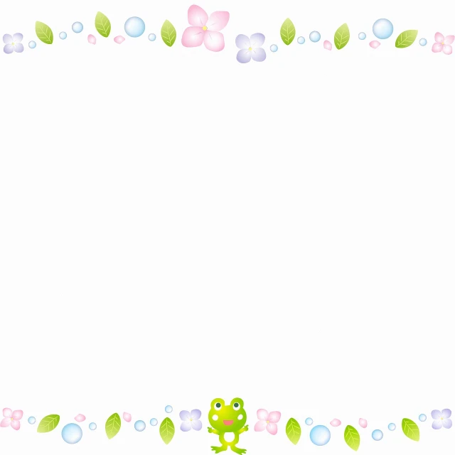 a frog that is sitting in the grass, a picture, sōsaku hanga, flower frame, [ [ soft ] ], pastel cute slime, border pattern