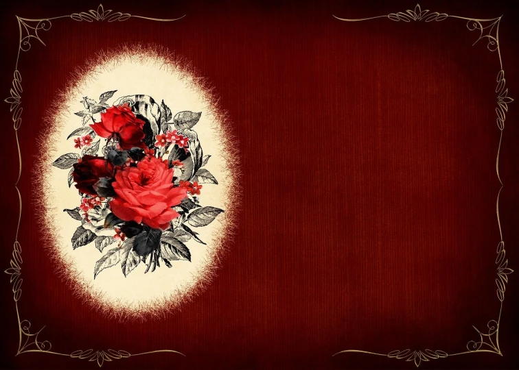 a picture of a red rose on a red background, a digital rendering, inspired by Jan Henryk Rosen, romanticism, background image, steampunk background, flower frame, pc wallpaper