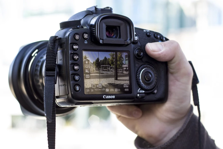 a close up of a person holding a camera, a picture, canon eos 7 d, real photograph on the street, 4 k product photo