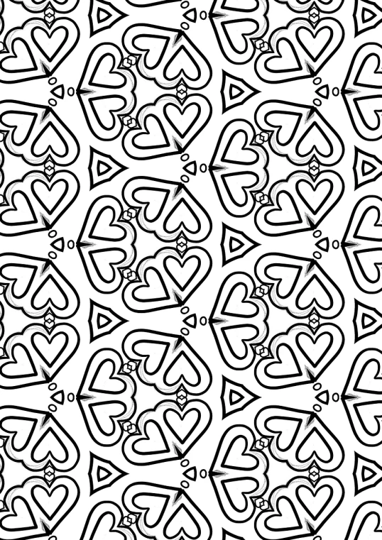 a black and white pattern with hearts, lineart, inspired by Juan de Valdés Leal, wacky, 3, digitally drawn, clipart