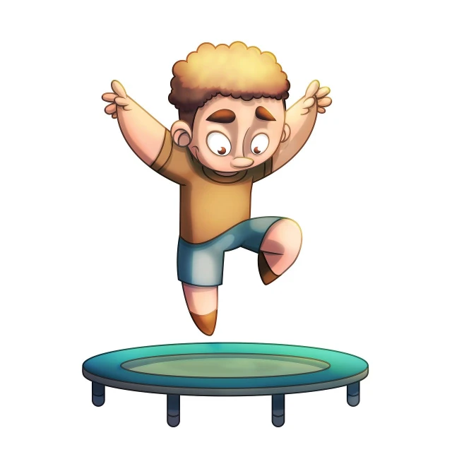 a cartoon boy jumping on a trampol, an illustration of, shutterstock, figuration libre, detailed character art, khabib, editorial illustration, cartoon style illustration