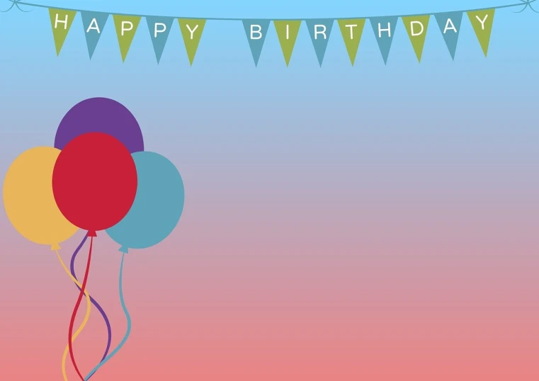 an image of a birthday card with balloons, happening, 4 k hd wallpaper illustration, gradient and patterns wallpaper, with japanese text, cloth banners
