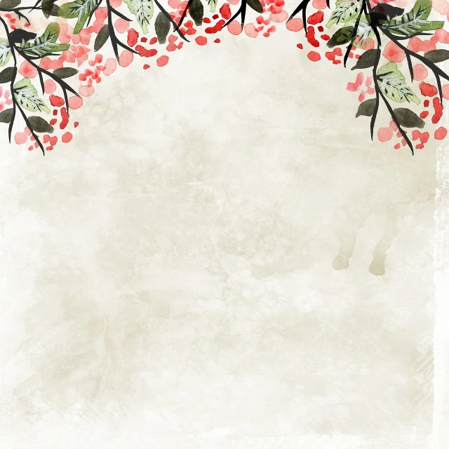 a watercolor painting of a branch with red berries, arabesque, iphone background, textured parchment background, whole page illustration