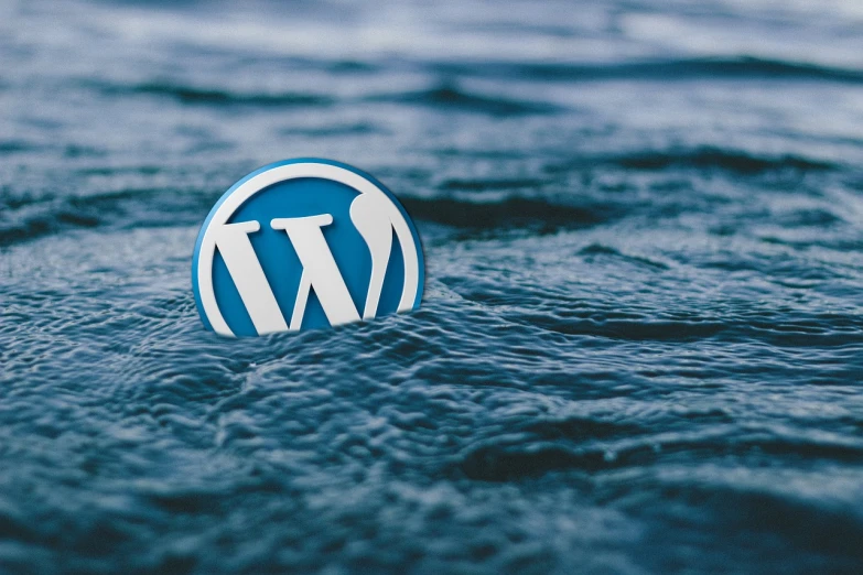 a wordpress logo floating in a body of water, a screenshot, plasticien, high quality desktop wallpaper, icon pack, flooding, studio lit