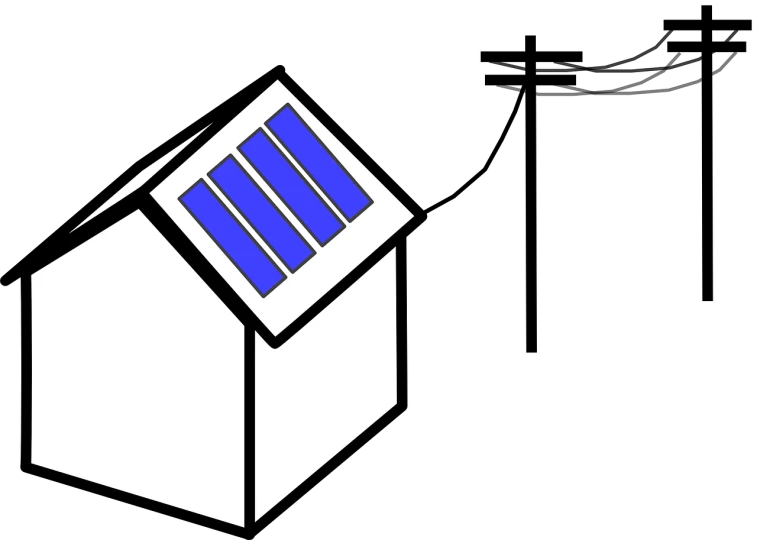 a house with a solar panel on the roof, pixabay, bauhaus, dark. no text, ultramarine, shed, rotating