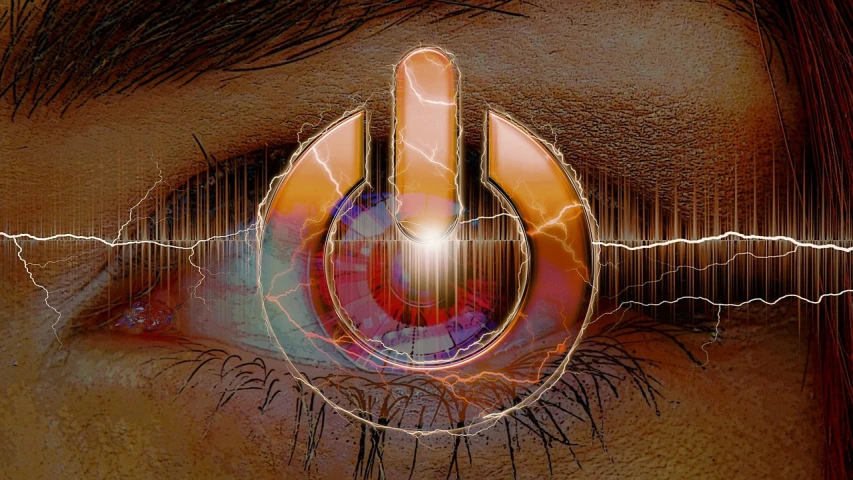 a close up of a person's eye with lightning coming out of it, a digital rendering, inspired by Johfra Bosschart, shock art, sacral chakra, 2 0 0 4 photograph, jedi, electronics see through