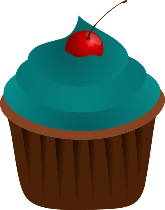 a cupcake with a cherry on top, a digital rendering, by Max Buri, pixabay, dark teal, !!! very coherent!!! vector art, full body close-up shot, high detail illustration