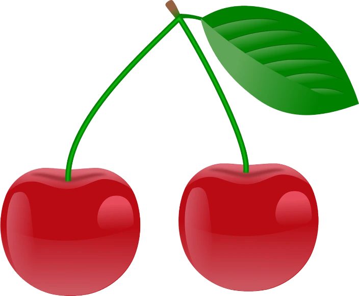 two cherries with green leaves on a white background, a digital rendering, pixabay, sōsaku hanga, four legged, svg vector art, on clear background, machine