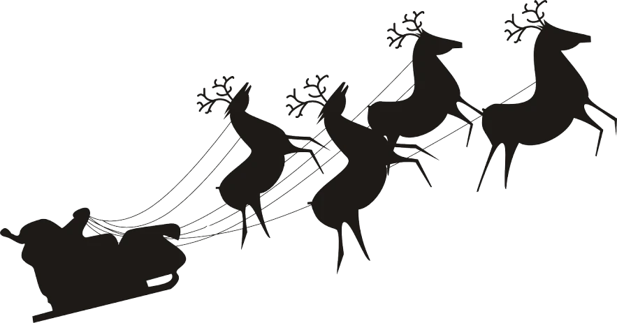 a group of reindeers pulling a sleigh, a digital rendering, inspired by Masamitsu Ōta, tumblr, sōsaku hanga, black backround. inkscape, one - line drawing, -h 1024, closer view