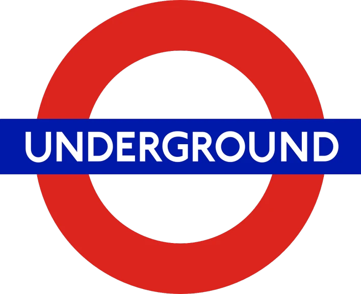 a blue and red underground sign on a white background, shutterstock, underground comix, round logo, london bus, ffffound, : :