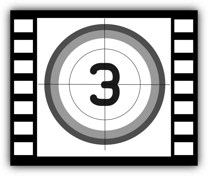 a film strip with the number three in it, a picture, pixabay, video art, countdown, target reticles, logo without text, with subtitles