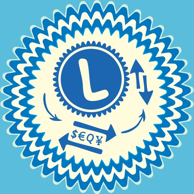 a blue and white clock on a blue background, an illustration of, inspired by Oskar Lüthy, letterism, vector graphics forum badge, including a long tail, cogwheel, l - system