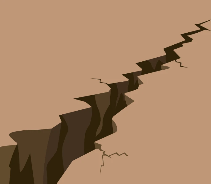 a man standing on the edge of a cliff, concept art, conceptual art, brown background, vector spline curve style, earthquake destruction, brown:-2