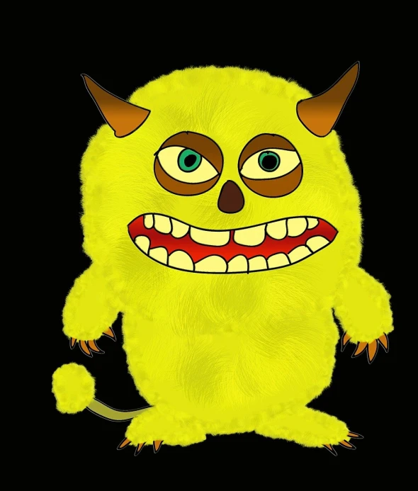 a yellow monster with a big smile on its face, digital art, by Maxwell Bates, mingei, skulled creature with black fur, a fat, cheeky devil, !!! very coherent!!! vector art